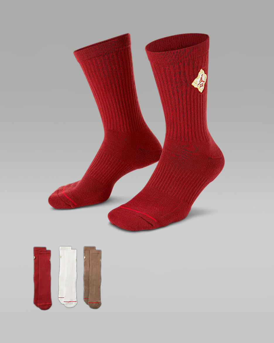 Jordan 新年系列舒适速干中筒运动袜（3 双） - 多色/红色/棕色/白色