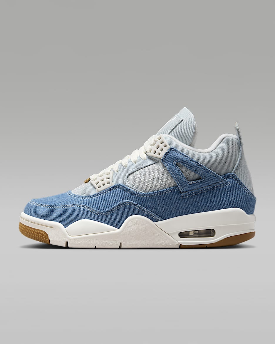 Air Jordan 4 Retro 复刻女子运动鞋 - 帆白/橡皮浅褐/旧蓝/帆白