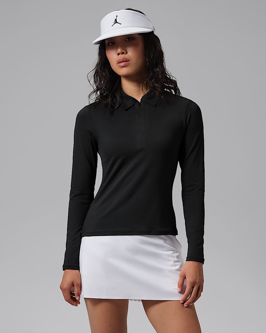 Jordan Sport Dri-FIT 女子防晒速干长袖高尔夫翻领T恤 - 黑/帆白/黑