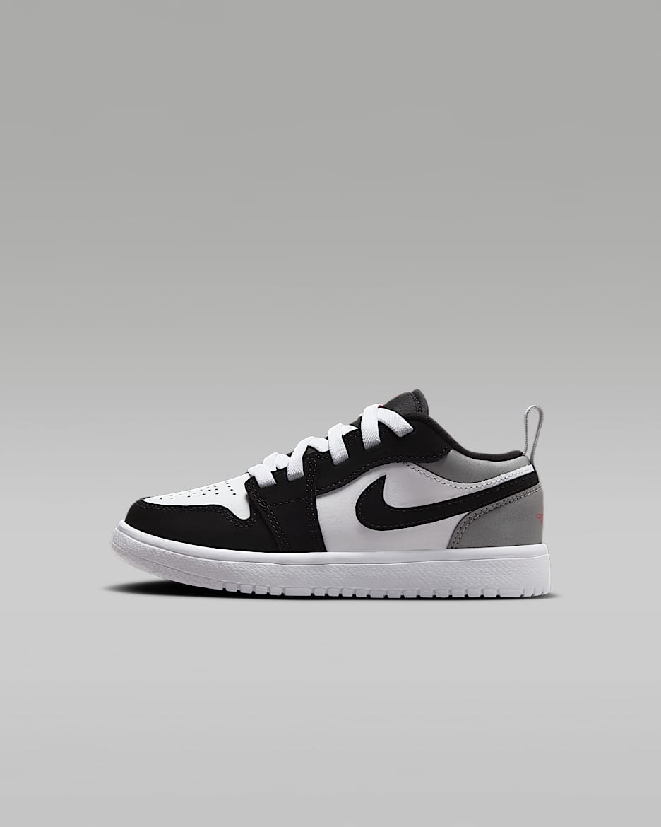 Jordan 1 Low Alt SE 幼童易穿脱运动鞋 - 白色/黑/亚银/火焰红