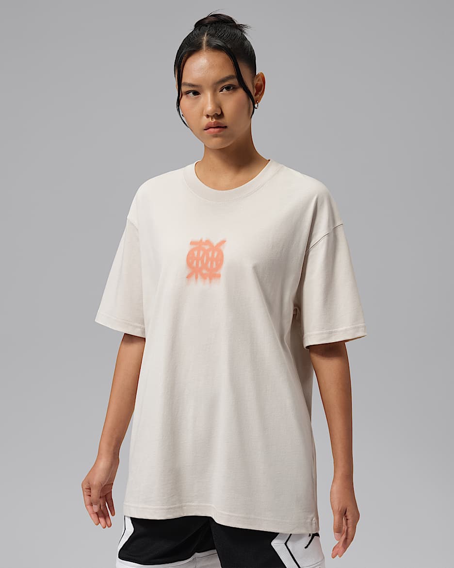 Jordan Sport Dongdan Dri-FIT 下站东单女子速干图案短袖T恤 - 浅土褐/石英粉/帆白/大学红