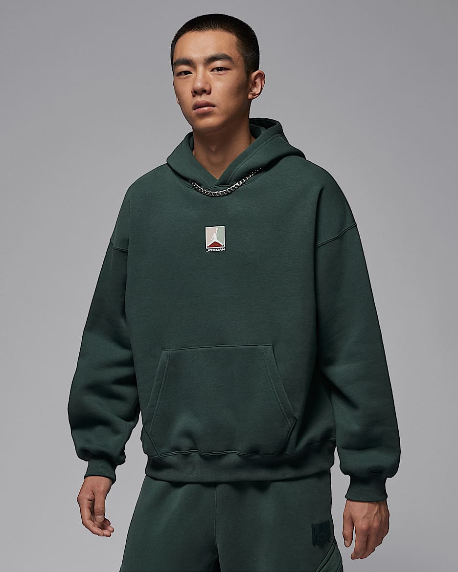 Jordan Brooklyn Fleece 男子加绒图案套头连帽衫 - 深绿/帆白