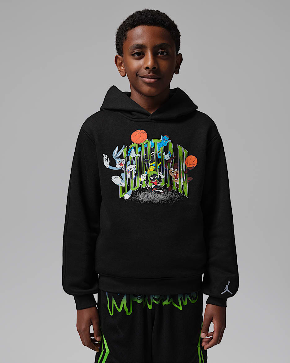 Jordan Space Jam 30 Arched Logo 大童加绒套头连帽衫 - 黑