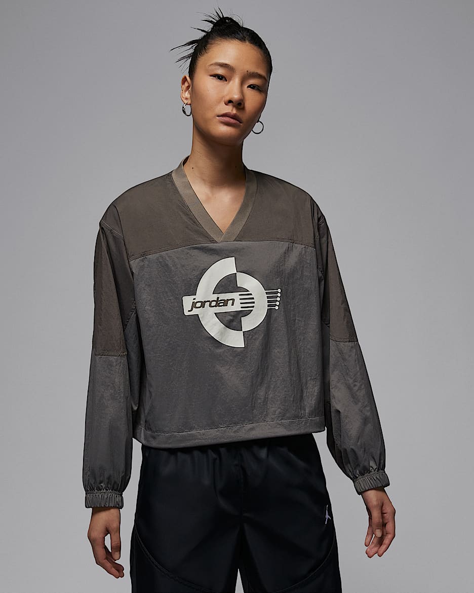 Jordan Brooklyn 女子梭织长袖印花套头上衣 - 橄榄灰/谜团石灰/帆白