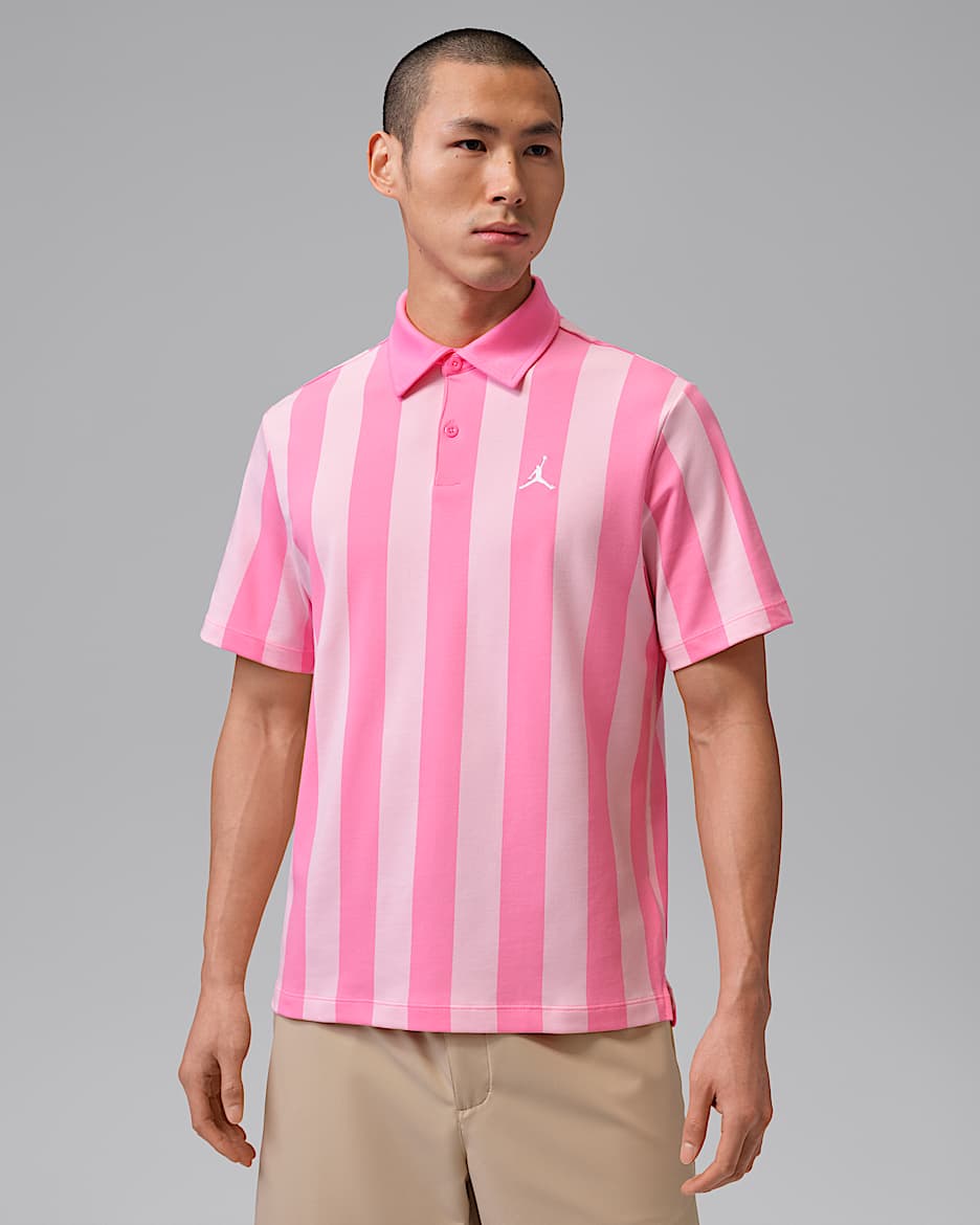Jordan Sport Dri-FIT 男子速干条纹高尔夫翻领T恤 - 霞光粉/白色