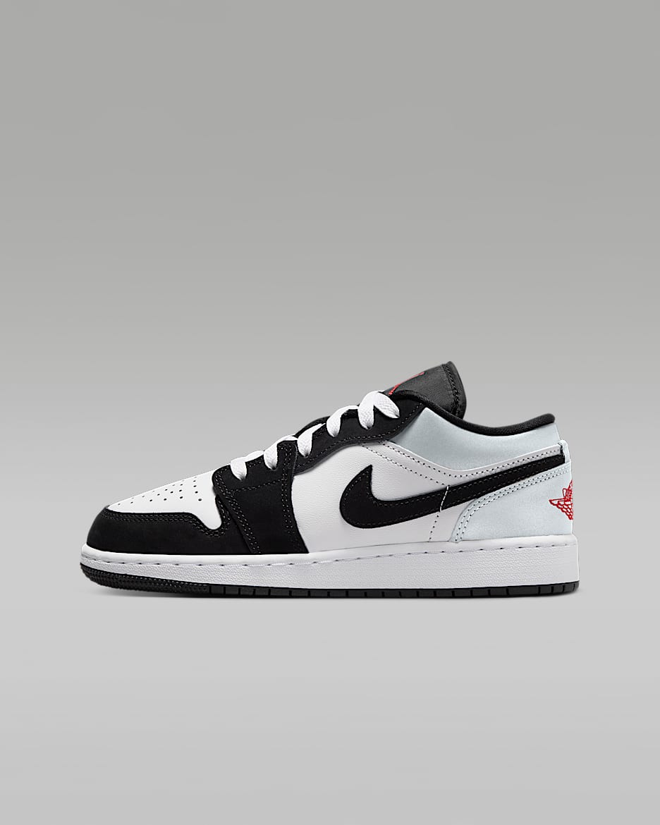 Air Jordan 1 Low SE 大童运动鞋 - 白色/黑/亚银/火焰红