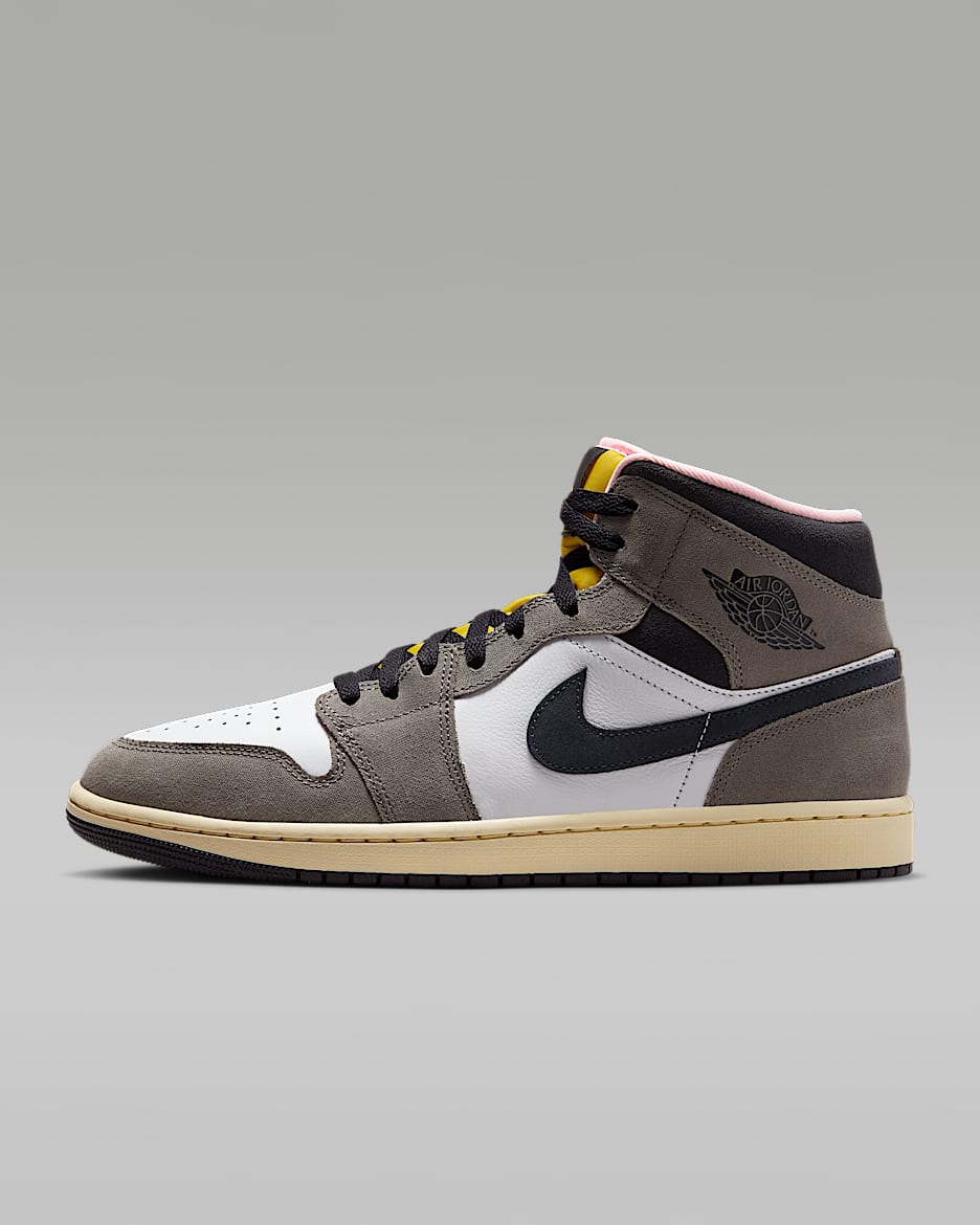 Air Jordan 1 Mid SE 男子运动鞋 - 白色/洞穴石色/暗硫色/油灰