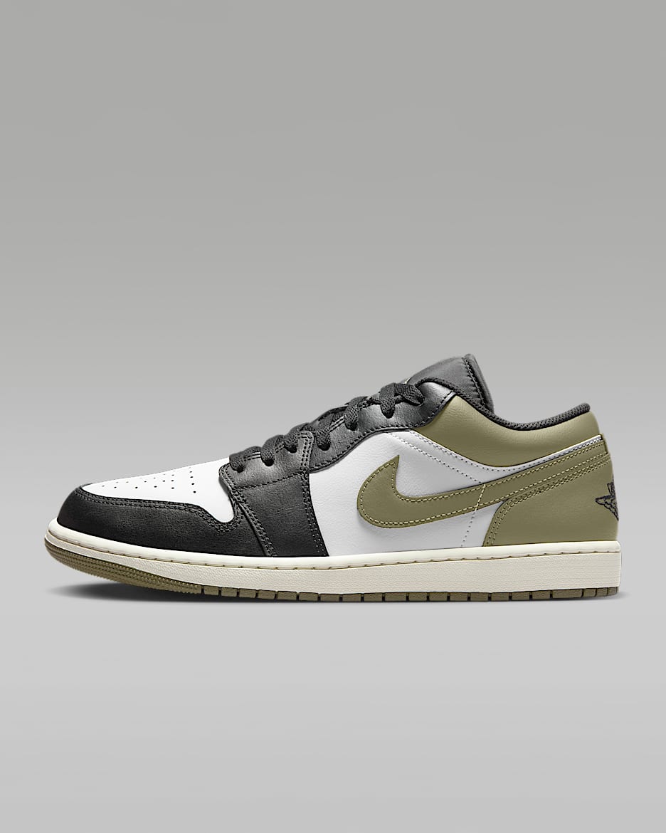 Air Jordan 1 Low 男子运动鞋 - 黑/中橄榄绿/白色