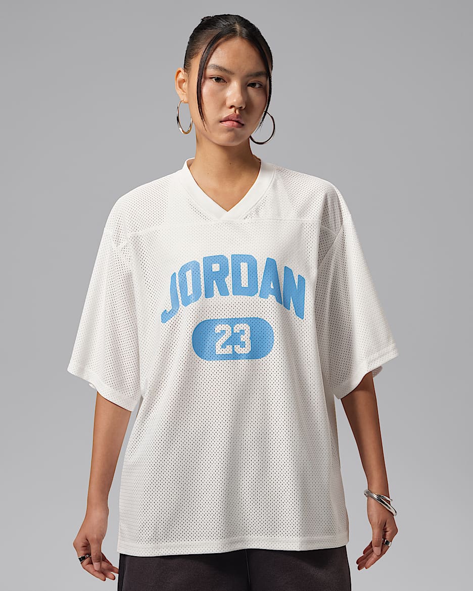 Jordan Brooklyn 女子短袖网眼布球衣 - 白色/大学蓝