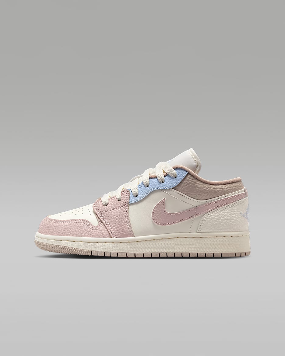 Air Jordan 1 Low 大童运动鞋 - 帆白/帆白/氢蓝/砂岩灰粉