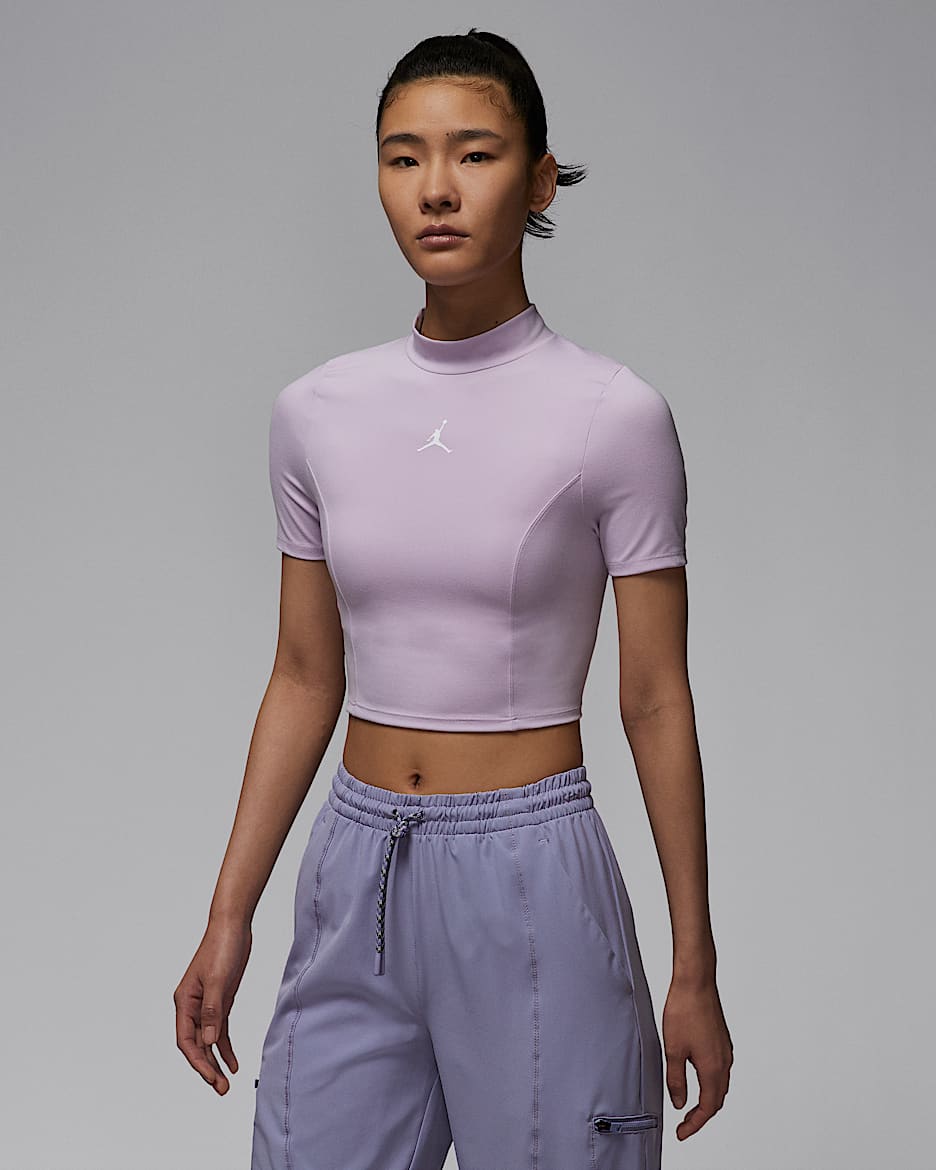 Jordan 女子短袖针织短款上衣 - 粉紫/白色