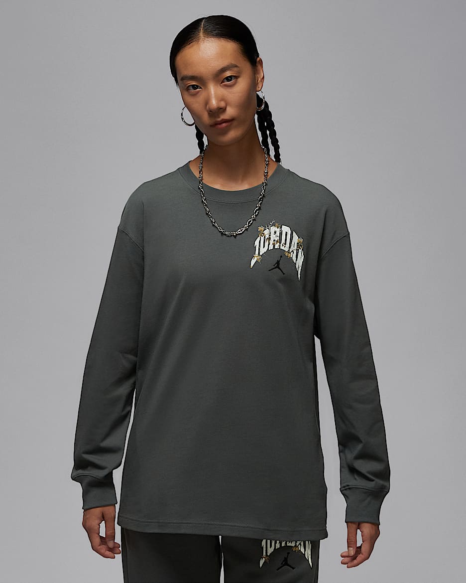 Jordan Brooklyn Realtree 女子 Oversize 风长袖T恤 - 铁灰/帆白