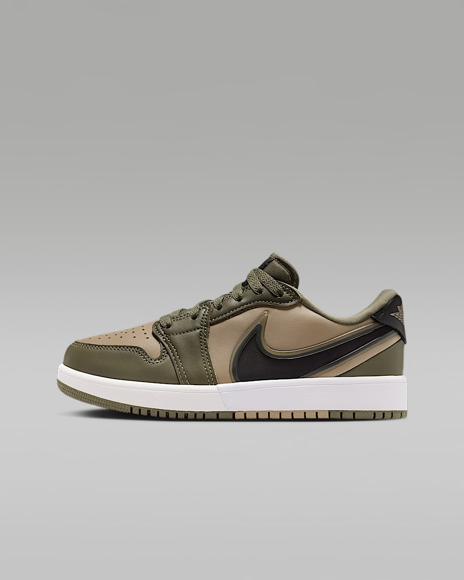Jordan 1 Low RM 大童一脚蹬运动鞋 - 中橄榄绿/卡其/白色/黑