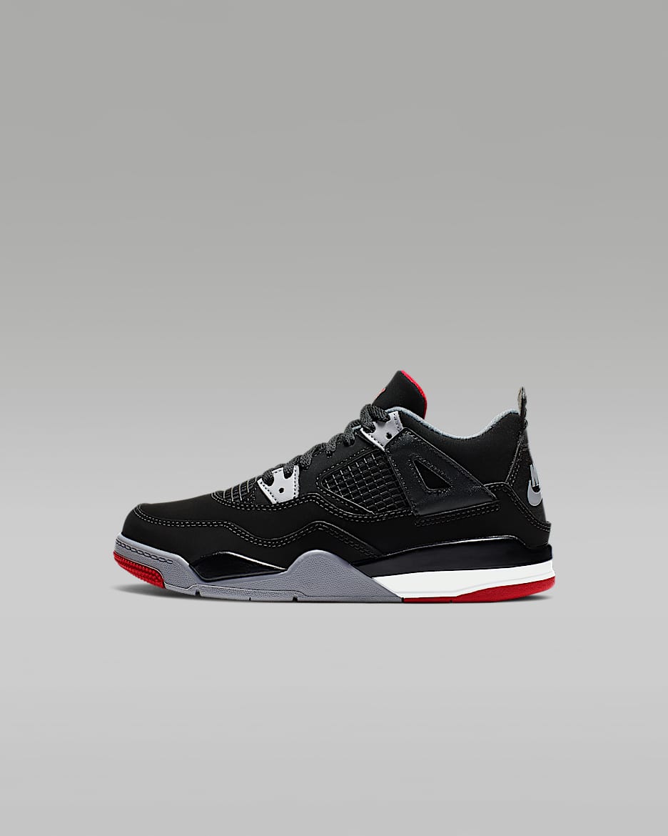 Jordan 4 Retro (PS) 复刻幼童运动童鞋 - 黑/水泥灰/山峰白/火焰红