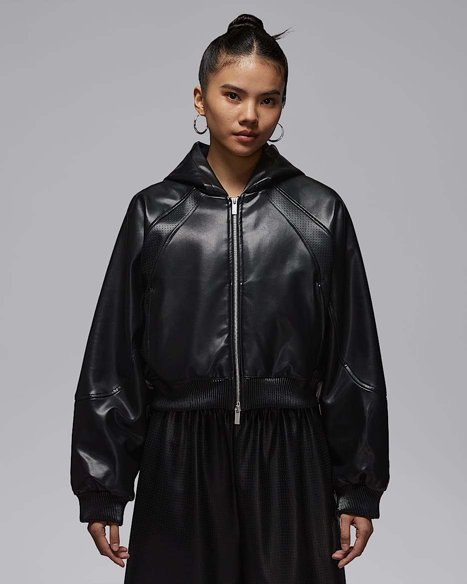 Jordan Flight 女子合成革夹克 - 黑/黑/黑