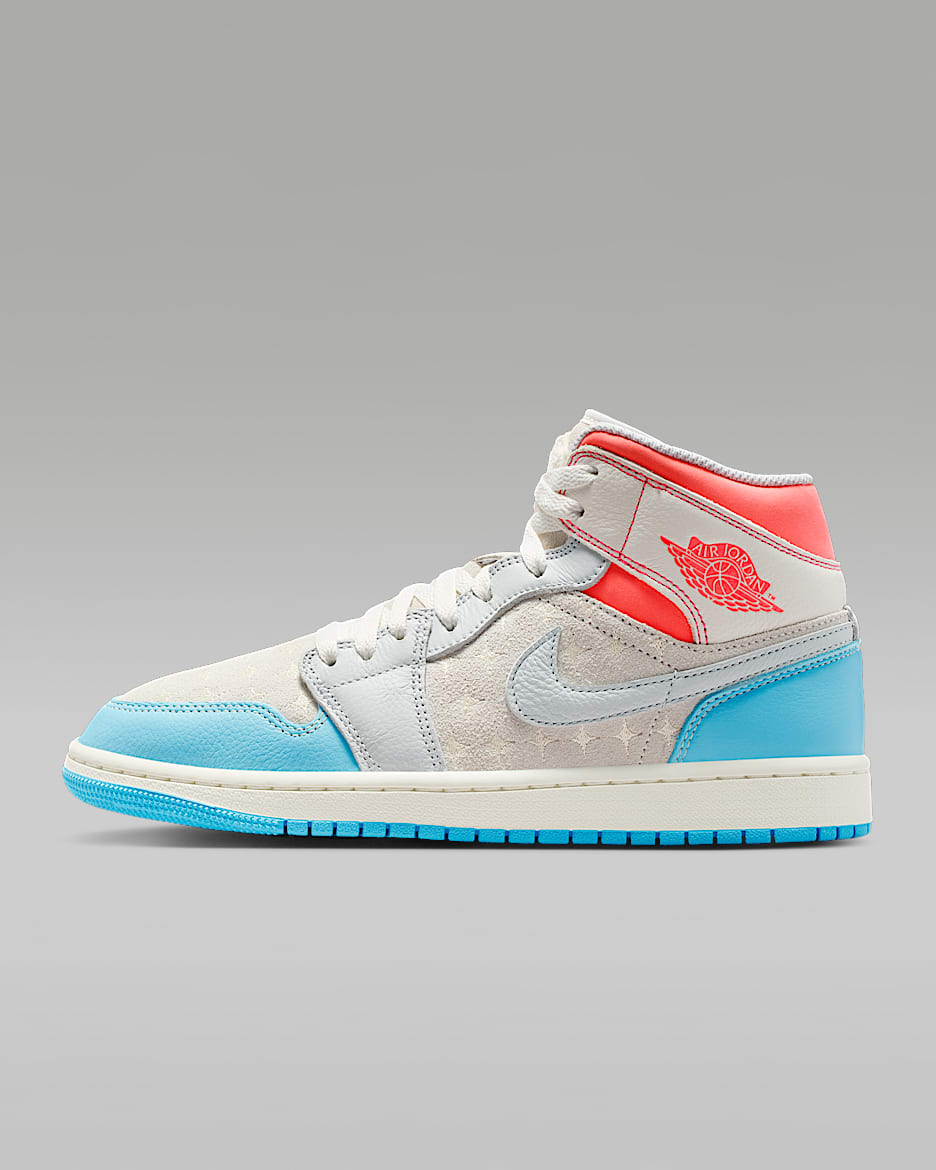 Air Jordan 1 Mid 女子运动鞋 - 帆白/火山岩红/棉布白/冷蓝