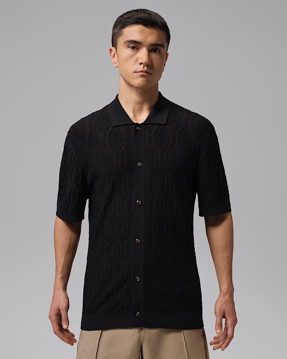 Jordan Sport 男子高尔夫纽扣开襟短袖针织开衫 - 黑