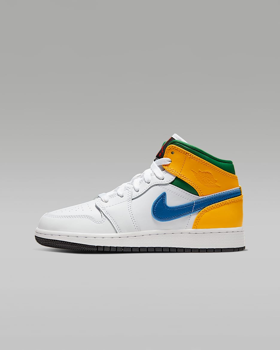 Air Jordan 1 Mid (GS) 大童运动童鞋 - 白色/荷兰橙/大学红/庭紫