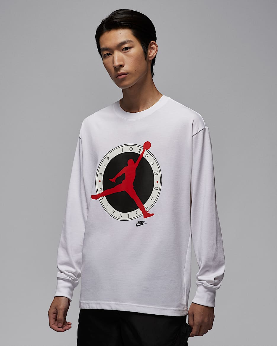 Jordan Flight Club 男子长袖T恤 - 白色/大学红