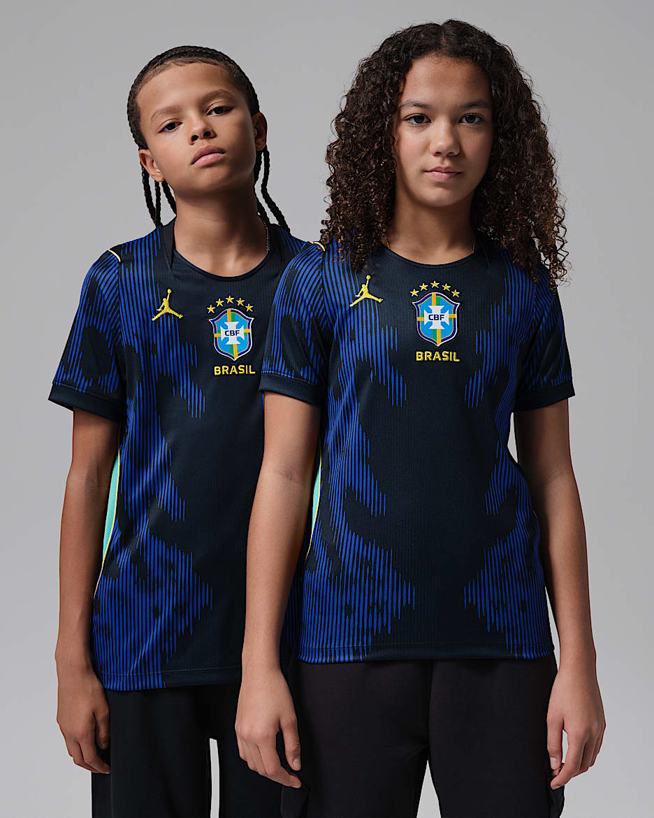 2026 赛季巴西队客场球迷版 Jordan Dri-FIT 大童速干足球球衣 - 旧宝蓝/黑