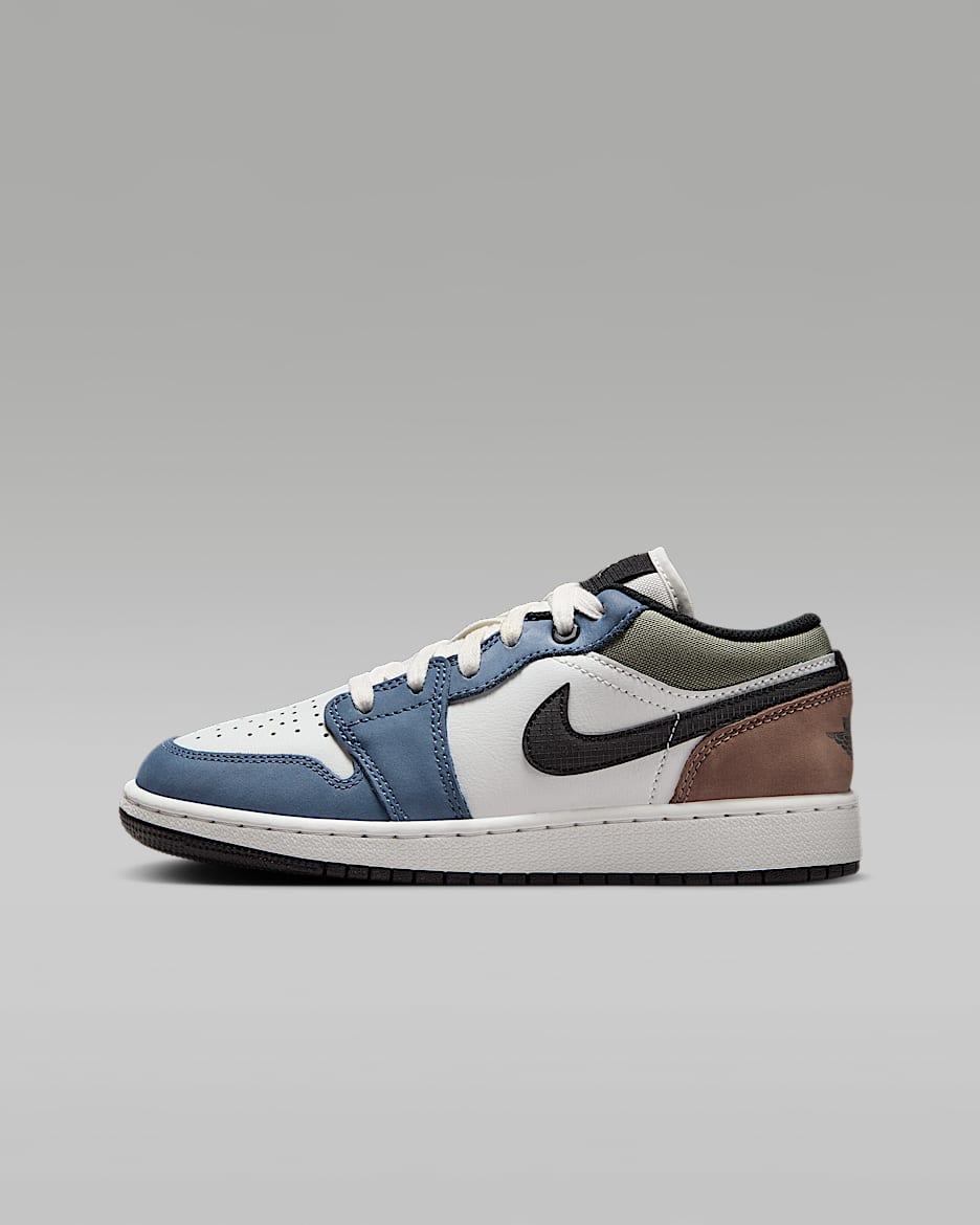 Air Jordan 1 Low 大童运动鞋 - 山峰白/山峰白/芬蓝/黑