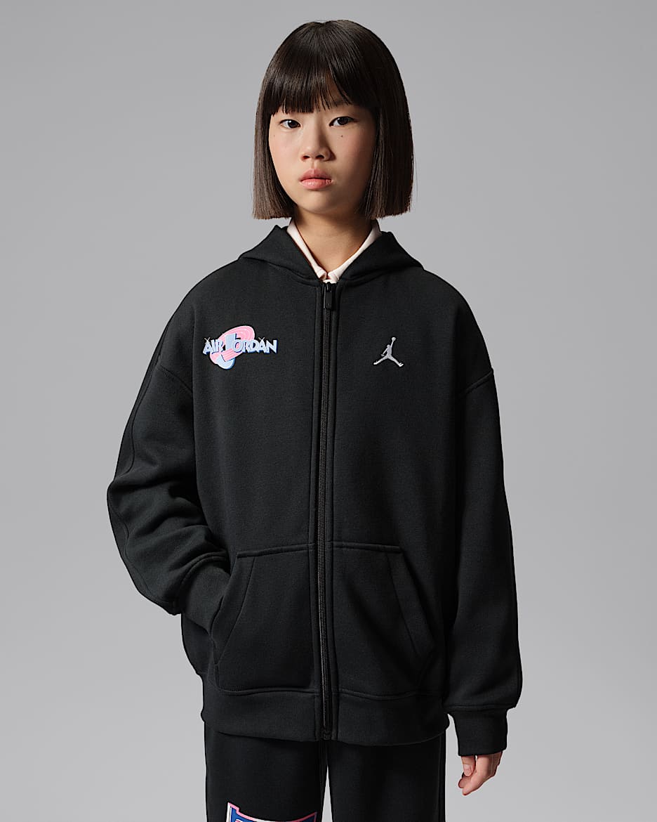 Jordan Space Jam 30 Lola Dunk 大童加绒全长拉链开襟连帽衫 - 黑