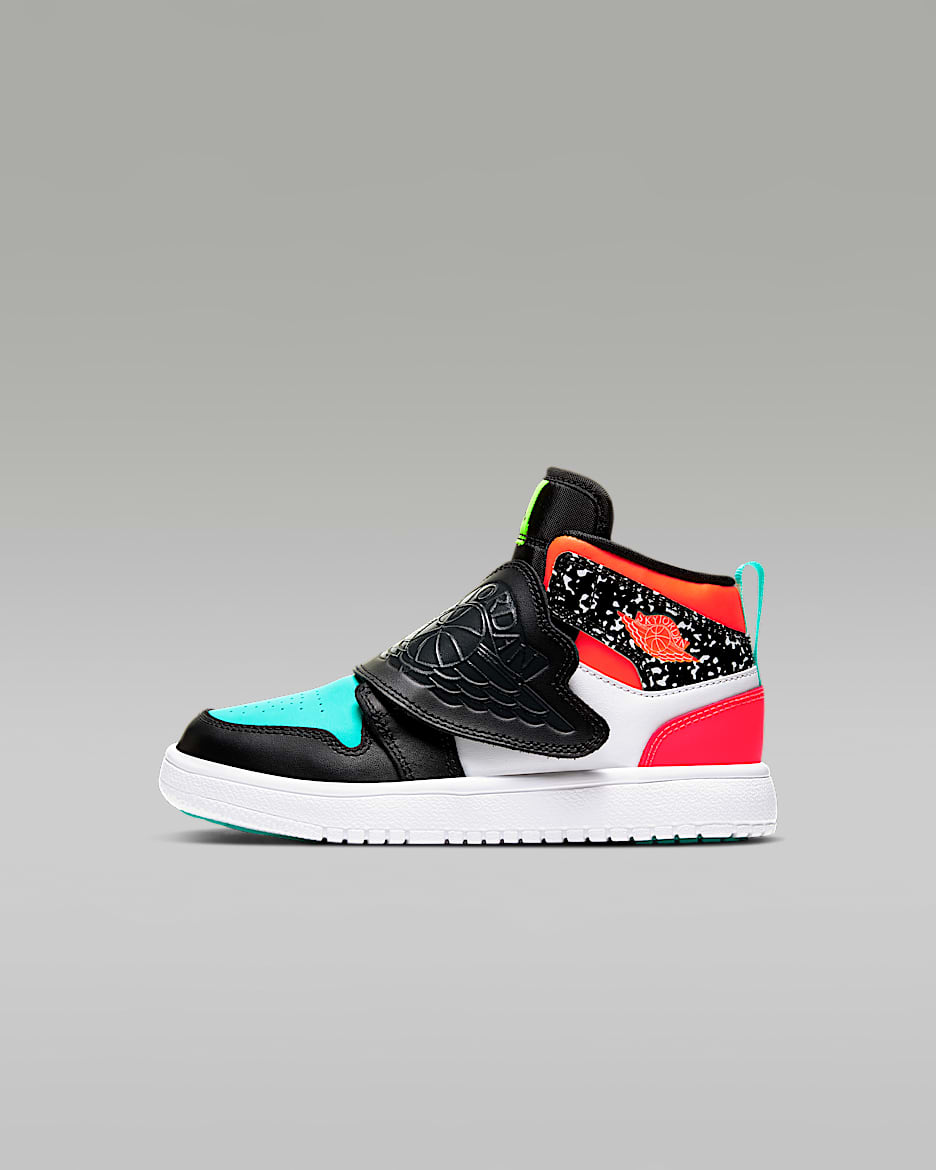 Sky Jordan 1 幼童易穿脱运动鞋 - 黑/白色/激光红/荧光黄