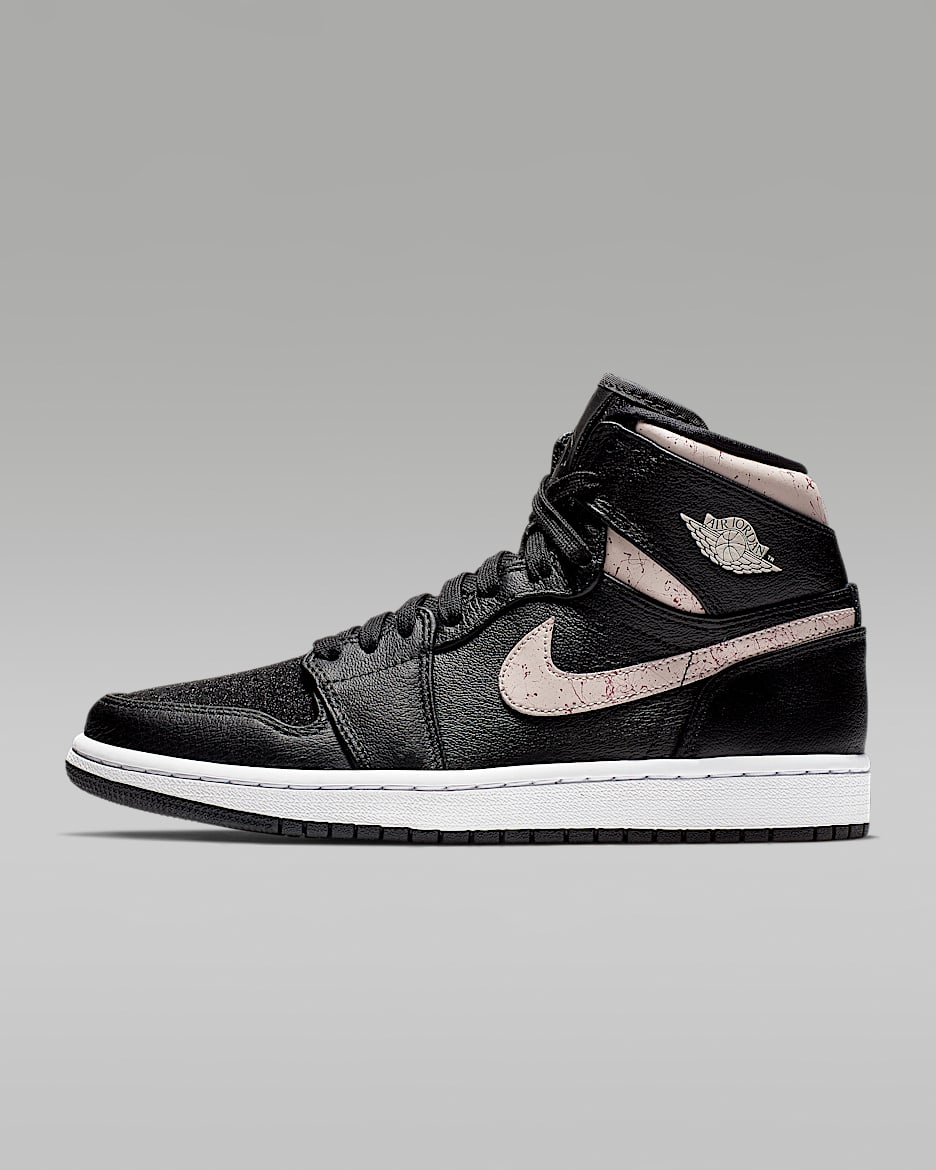 Air Jordan 1 Retro PREM 复刻女子运动鞋 - 黑/灯草褐红/白色/砂岩灰粉