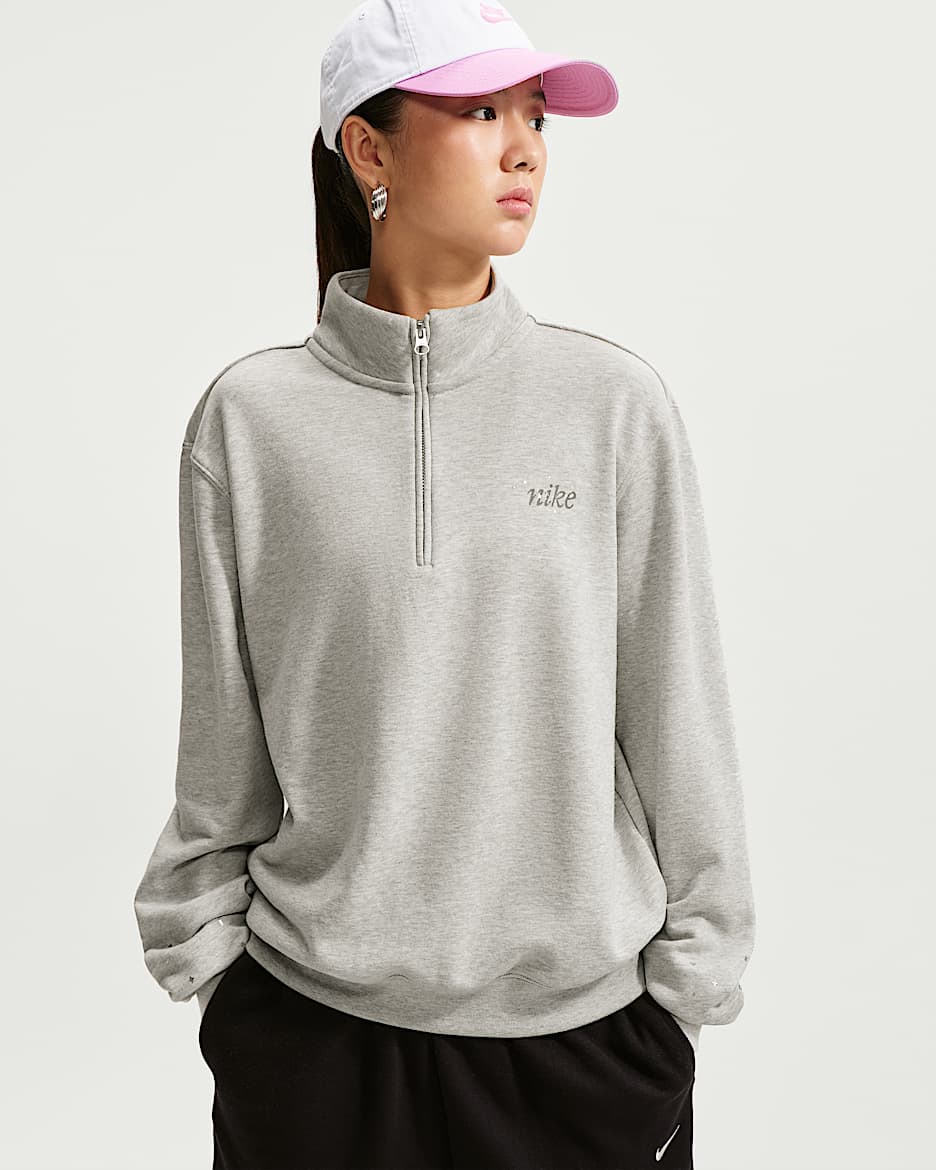 Nike Studio Fleece Medium Weight 女子 1/4 拉链开襟中克重上衣 - 麻灰
