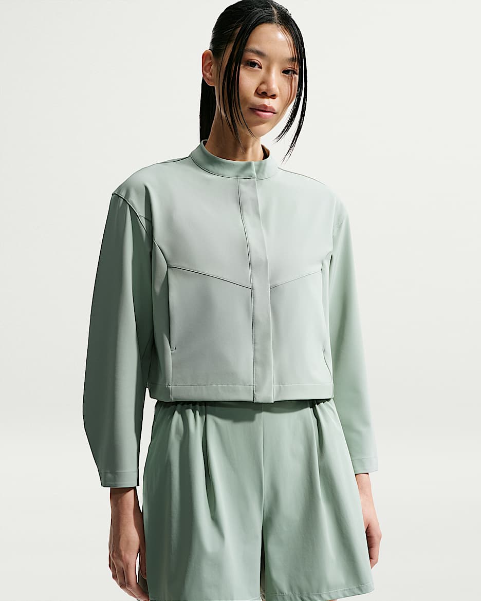 Nike 24.7 PerfectStretch Dri-FIT 无界弹韧女子速干宽松版型短款夹克 - 温和灰绿/温和灰绿/荷兰绿