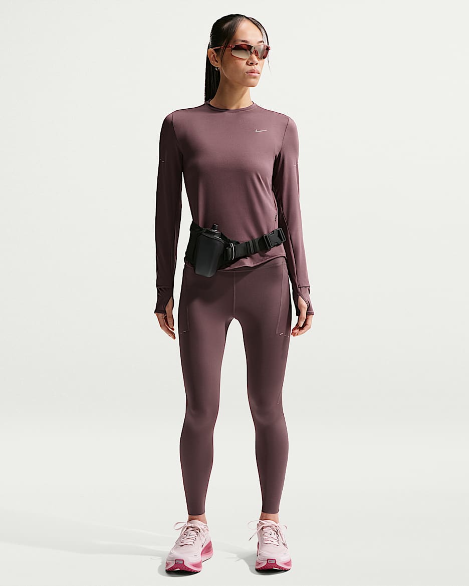 Nike Swift 女子速干高腰口袋跑步九分紧身裤 - 图腾黑紫