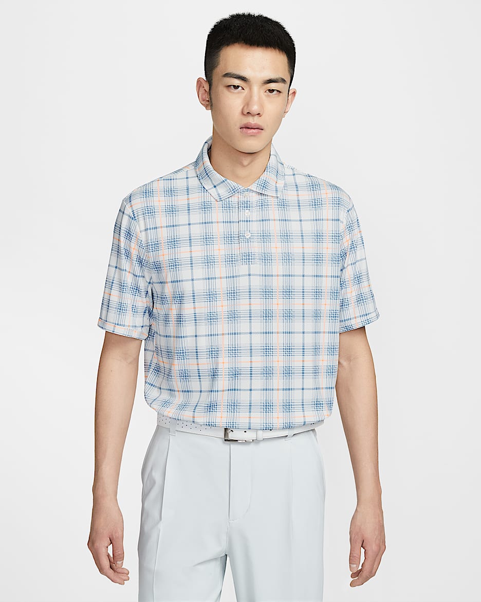 Nike Par Tartan Dri-FIT 男子防晒速干高尔夫翻领T恤 - 帆白