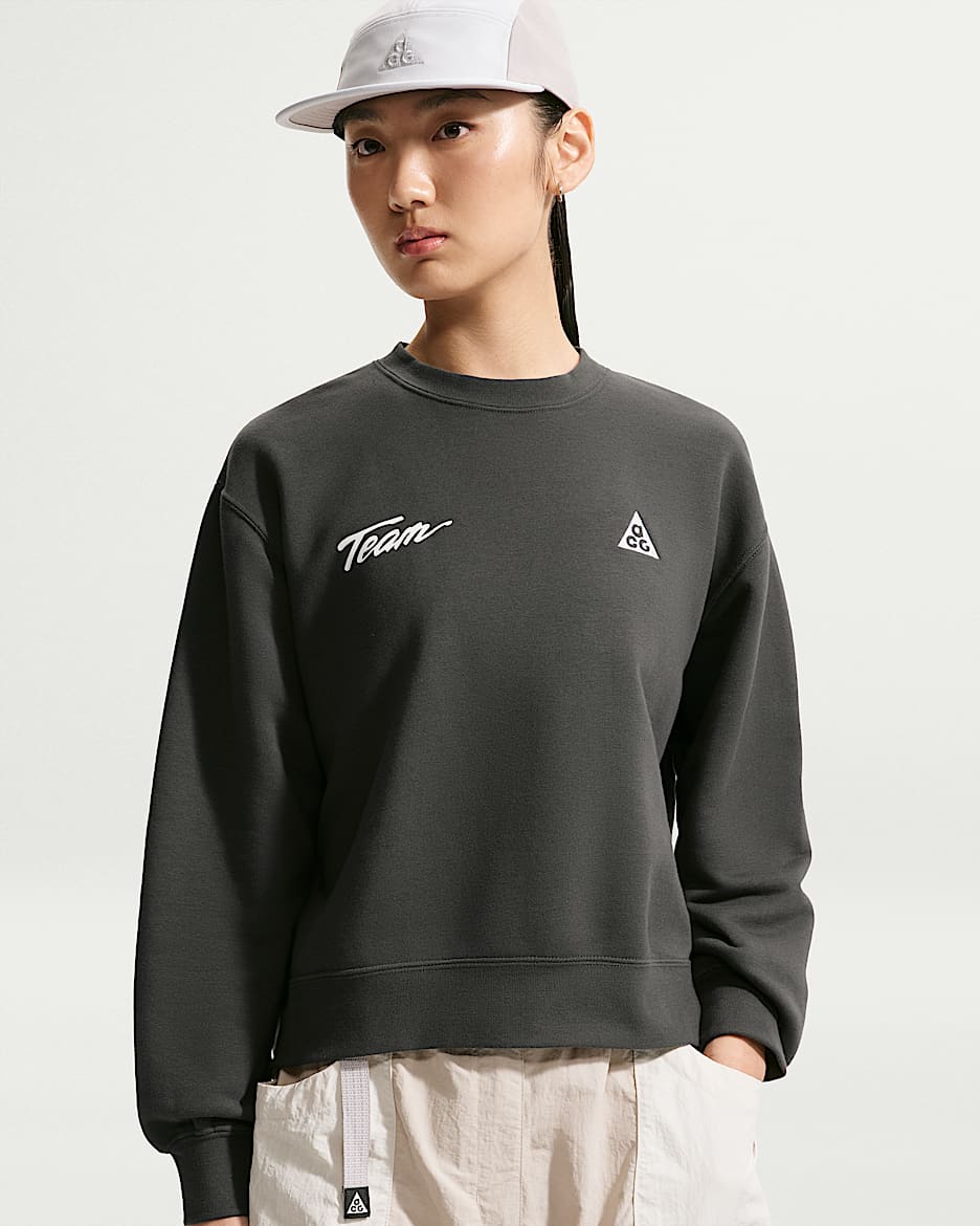 ACG "Tuff Fleece" 女子速干圆领运动衫 - 暗烟灰/白色