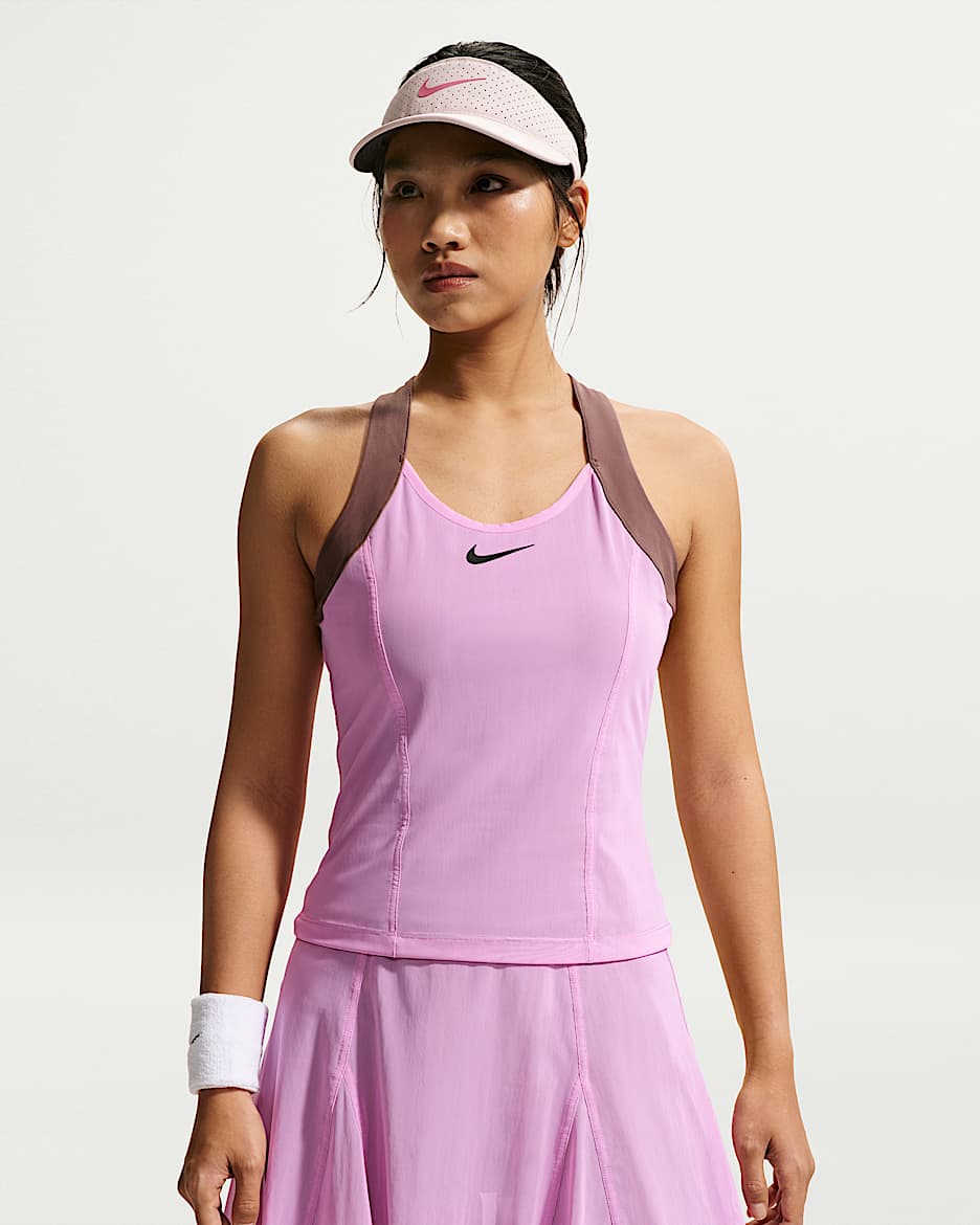 NikeCourt Slam 女子网球背心 - 浅品红/图腾黑紫/黑