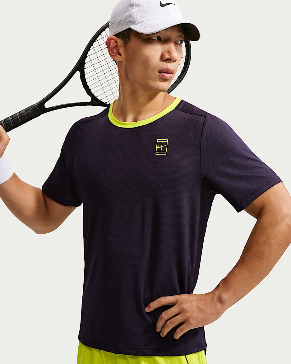 NikeCourt Advantage Dri-FIT 男子速干短袖网球上衣 - 王朝紫/亮眼柠檬黄/亮眼柠檬黄