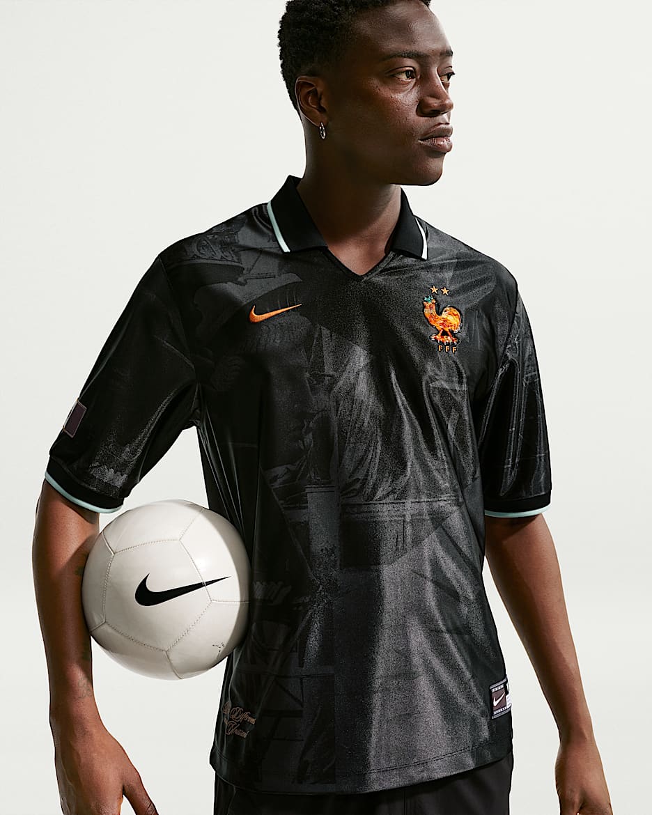 法国队 Energy Nike Dri-FIT 男子速干短袖足球上衣 - 煤黑/伊格鲁蓝/金属铜