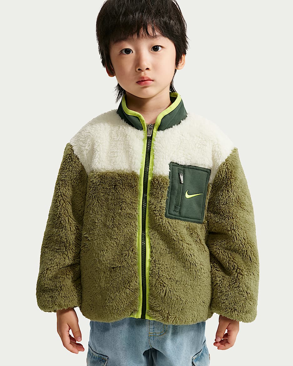 Nike Little Creators 婴童珊瑚绒全长拉链开襟夹克 - 灰橄榄绿色
