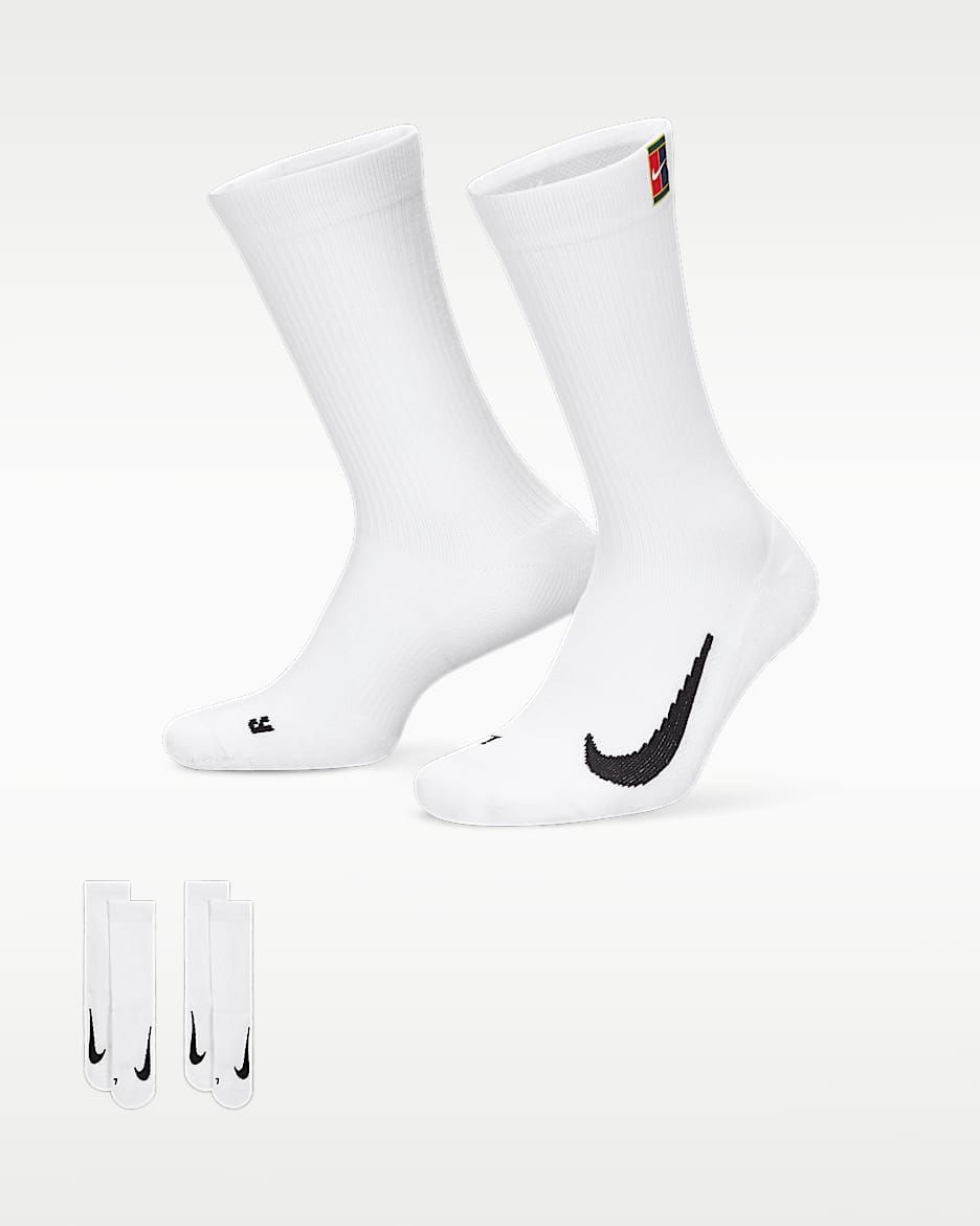 NikeCourt Multiplier 舒适速干中筒网球袜（2 双） - 白色/白色