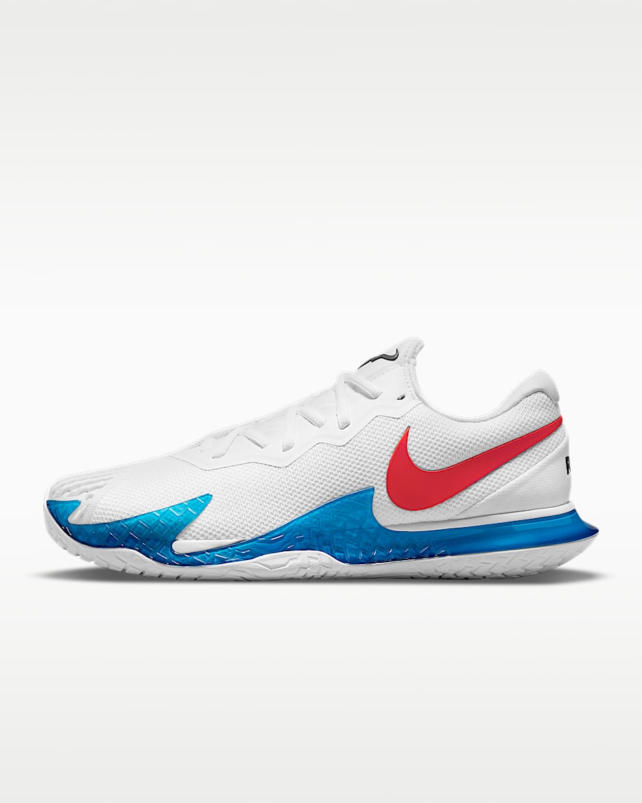 NikeCourt Zoom Vapor Cage 4 Rafa 纳达尔男子硬地球场网球鞋 - 白色/二元蓝/椒红
