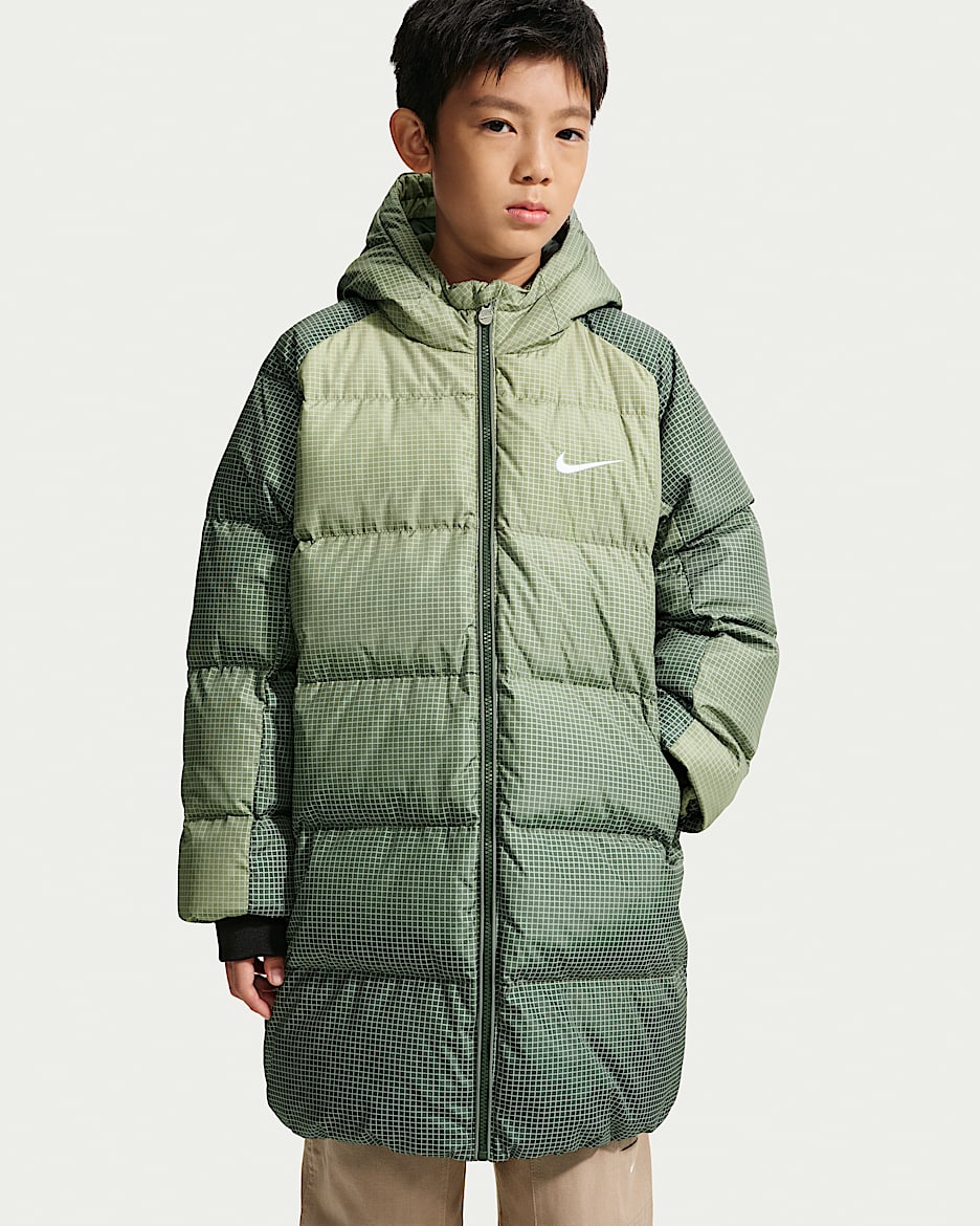 Nike 大童反光细节中长款羽绒夹克 - 迷彩绿