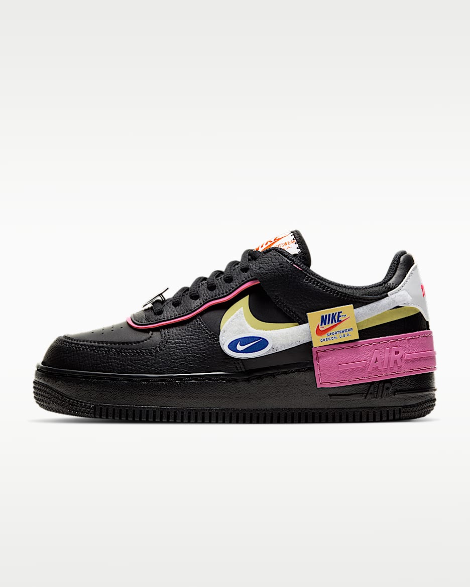 Nike NSW Air Force 1 Shadow 女子空军一号厚底运动鞋 - 黑/亮石灰色/宇宙紫红/白色