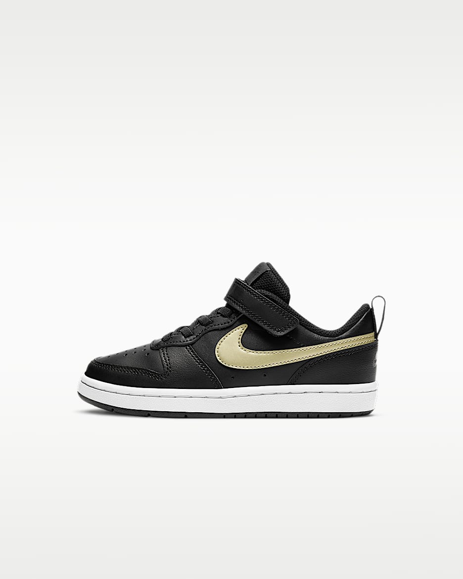Nike Court Borough Low 2 耐克酷菠萝幼童运动鞋 - 黑/金属耀眼金