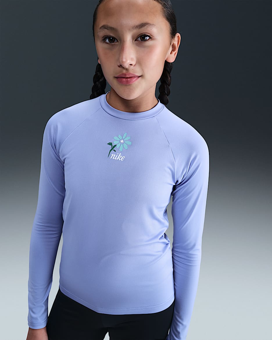 Nike Swim Hydroguard Dri-FIT 大童（女孩）速干长袖上衣 - 浅蓟紫/宝石绿