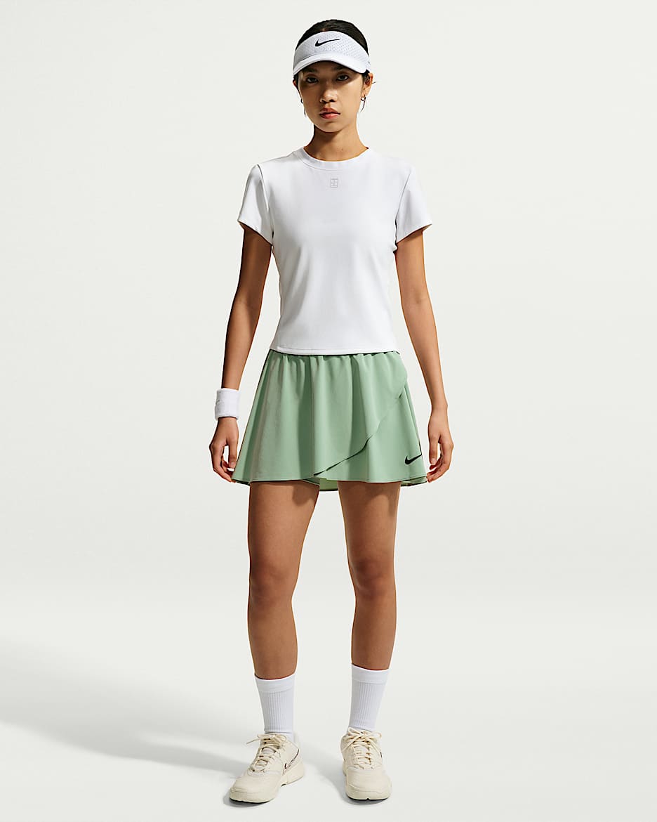 NikeCourt Slam Dri-FIT 女子速干网球半身裙 - 温和灰绿/温和灰绿/黑