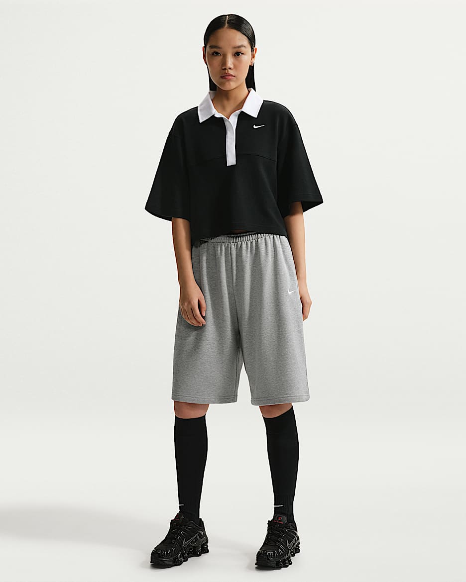 Nike Sportswear 女子 Oversize 风中腰法式毛圈百慕大短裤 - 调色暗灰/帆白