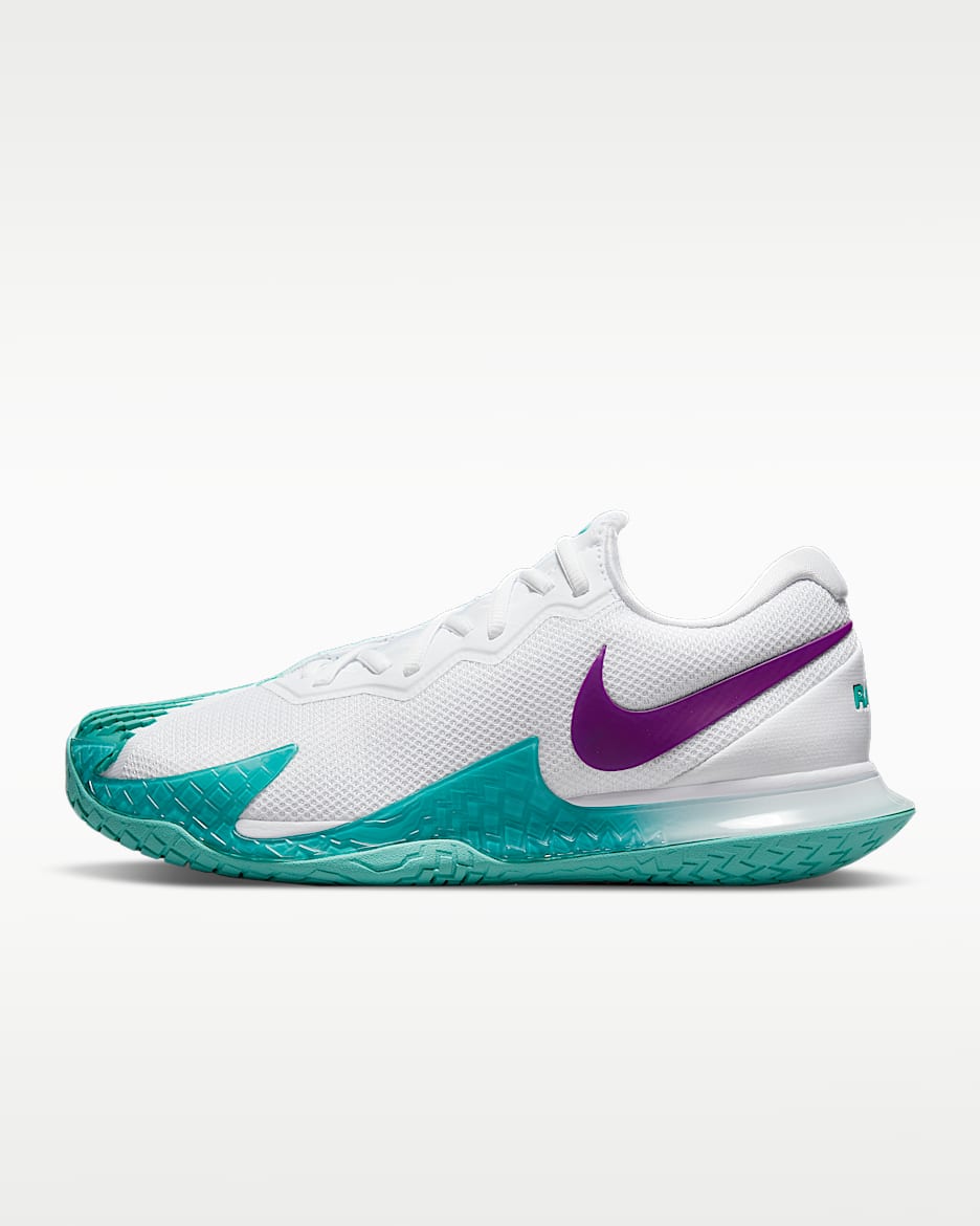 NikeCourt Zoom Vapor Cage 4 Rafa 纳达尔男子硬地球场网球鞋 - 白色/水洗水鸭青/紫红