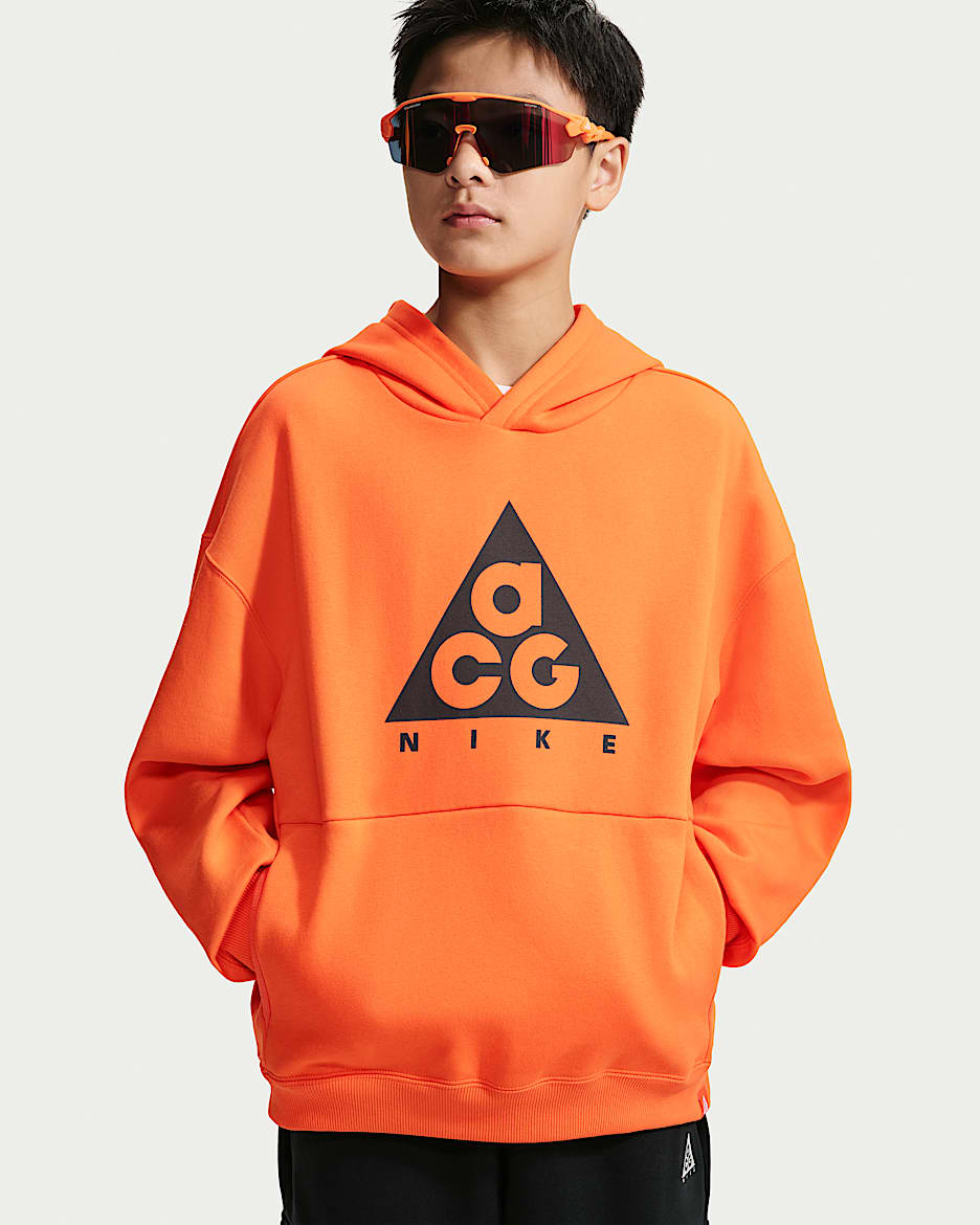Nike ACG 大童加绒连帽衫 - 安全橙/铁架黑