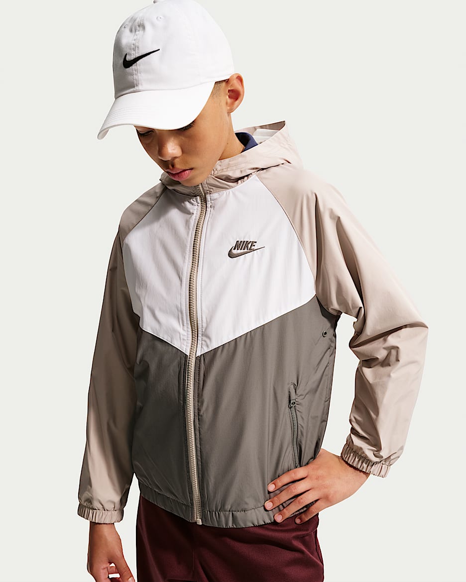Nike Sportswear Windrunner Repel 大童拒水连帽夹克 - 温和冷月光/洞穴石色/白色/洞穴石色