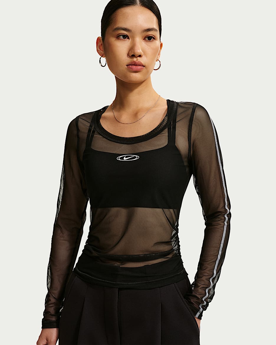 Nike Sportswear 女子修身长袖薄纱上衣 - 黑/白色