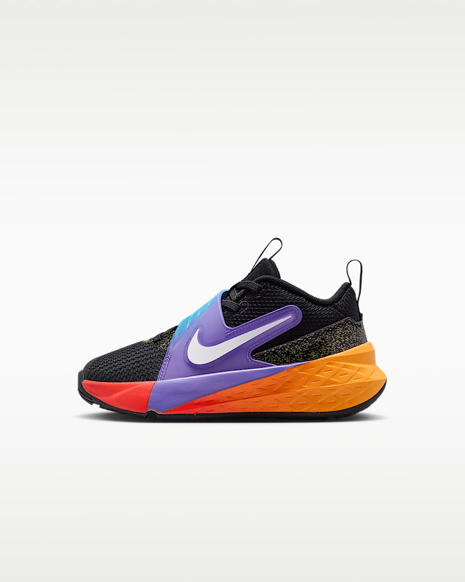 Nike Team Hustle D 12 幼童运动鞋 - 黑/激光橙/行动葡萄紫/白色